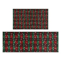 Red and Green Plaid Christmas Snow Pattern Kitchen Rugs Sets Of 2,Anti Fatigue Kitchen Mat Rugs Non Slip Washable,Decorative Kitchen Floor Mats for Kitchen,Sink,Laundry,17"x30" 17"x47"