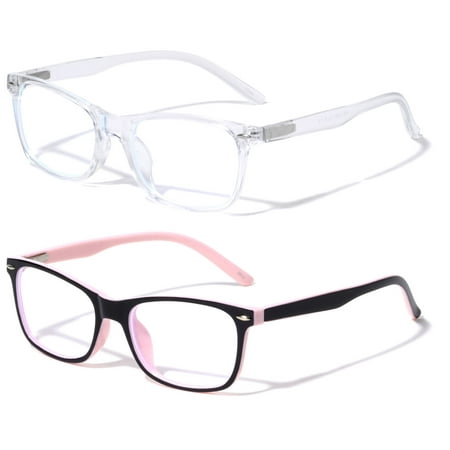 2 Pairs Kids Blue Light Blocking Glasses, Anti Eyestrain & UV Protection, Computer Gaming TV Phone Glasses for Boys Girls - Clear Lens Eye Glasses (Age 4-11) Rectangle