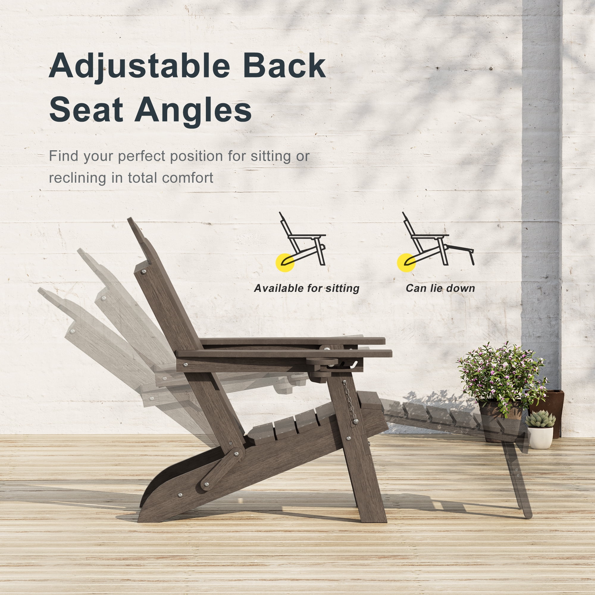ACEGOSES Foldable Outdoor Adirondack Chairs Set of 2 with Cup Holder, 3-Position Adjustable HDPE Plastic for Patio, Fire Pit, Deck, Brown