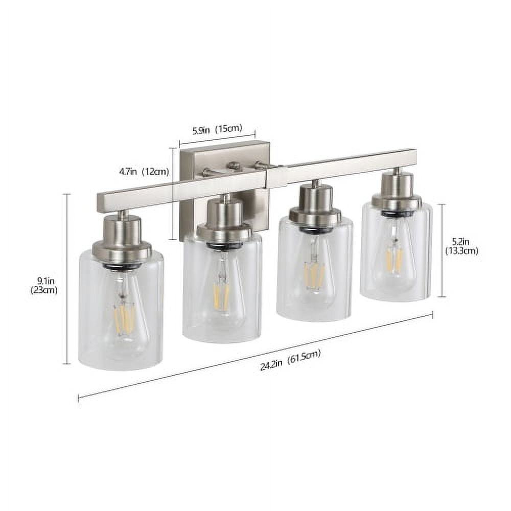 ACE-LIGHTS,Modern 4-Lights Vanity Bathroom Mirror Light with Clear Glass Shades(Bulbs Not Included),Contemporary Wall Sconce for Bathroom,Dressing Room,Bedroom,Living Room(Brushed Nickel)