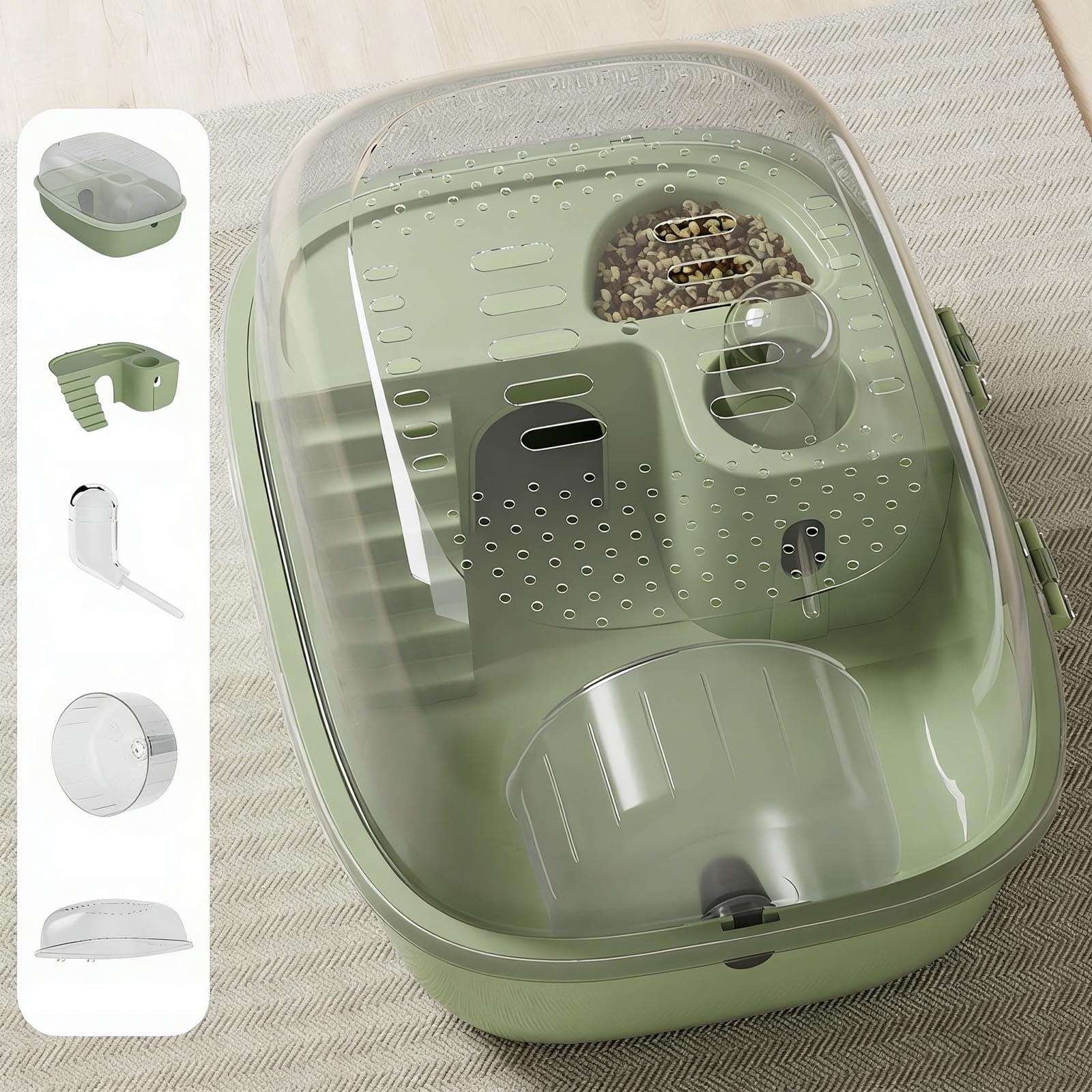 Hamster Cage 2-Tier Habitat with Exercise Wheel, Clear Large Space Small Animal Cage for Syrian Hamsters, Mice, Rats, Guinea Pigs - Portable Pet Carrier for Indoor Outdoor Travel