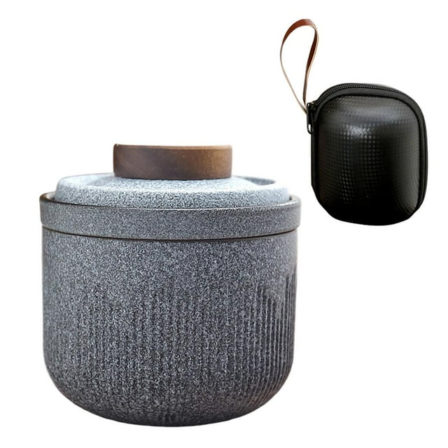 GROWTH TANK Travel Ceramic Tea Pot Set Ceramic 1 Pot 2 Cups Tea Set Tea Infuser Crockery Travel Tea Set for Office Home Camping Adults Teafans Gift Grey