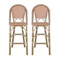 thumbnail image 4 of GZXS French Inspired Barstools Set of 2 - Aluminum Frame Pub Chairs with PE Rattan Wicker Seat & Back - 29.5" Seat Height for Patio, Cafe, or Bistro (Rust Red+White), 4 of 10