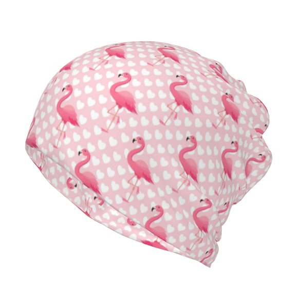 Honeii Cute Flamingo with Heart Print Winter Beanie Daily Hat - Thermal Polar Fleece Ski Running Hat Skull Cap for Men and Women,Beanie