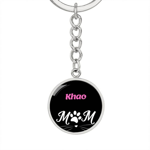Khao Cat Mom Keychain Stainless Steel or 18k Gold Circle Pendant
