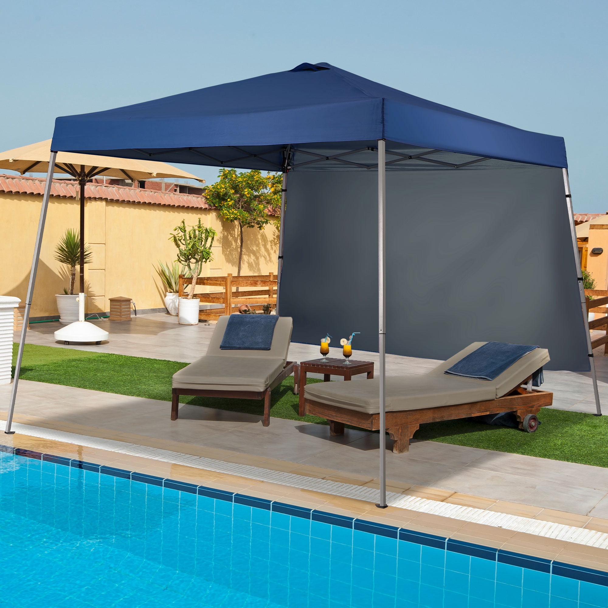 Ainfox 8 x 8 ft Pop up Canopy Tent with One Sidewall,Instant Slant Outdoor Gazebo for Beach, Sun Shade,Outdoor Activies,Blue