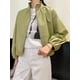 thumbnail image 4 of Chaqueta corta de cuero genuino para motocicleta para mujer, primavera otoño 2024, tendencia elegante, cuello alto, cremallera, abrigo de piel de oveja real para motorista, 4 of 5
