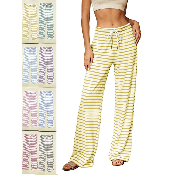 Women's Pajama Pants Striped Straight Leg Loungewear Drawstring High Waist Casual Pants Lightweight Soft Daily Wear
