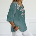 thumbnail image 4 of Yuyamidu Tunic Tops 3/4 Sleeve for Ladies Button Down Flowy Tunic Blouse V-Neck Comfortable Blouse Shirt Chinese Print Tops, Cherry Blossom, Size 2XL, 4 of 7