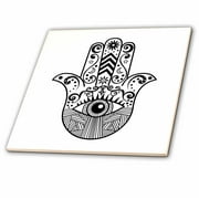 3dRose, Hamsa Hand Black and White, 12 Inch Ceramic Tile