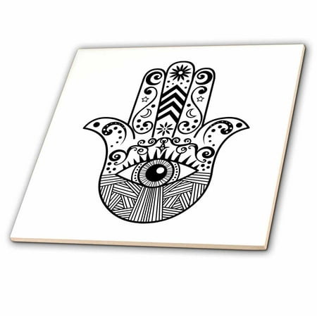 3dRose, Hamsa Hand Black and White, 12 Inch Ceramic Tile