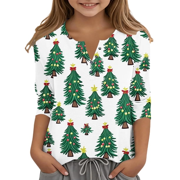 Blusas informales con cuello en V y mangas 3/4 para niños y niñas de 3 a 14 años
