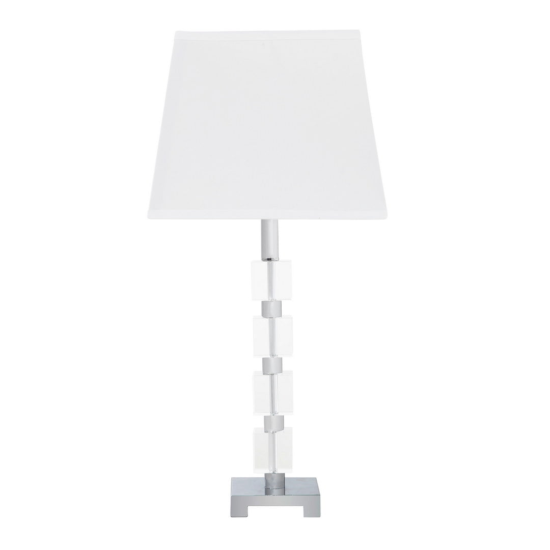 Noaman 25" Wendi Glam Crystal Cube Ice Table Lamp, White Glass with Polished Chrome Base, 100% Imported Crystal, Compatible with LED/CFL/Incandescent Bulbs, Includes Cotton/Linen Shade