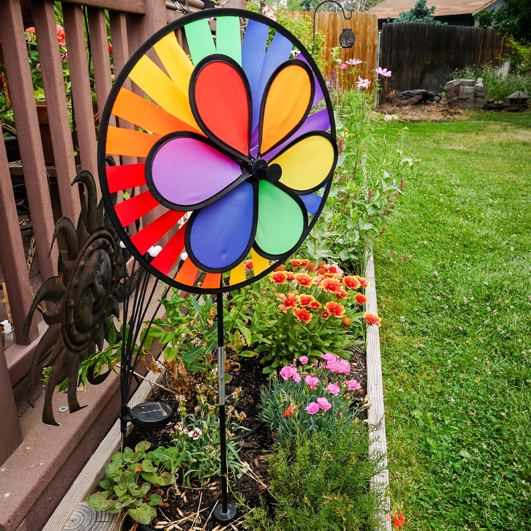 In the Breeze 2793 — Rainbow Dazy Wheel Garden Spinner — Colorful