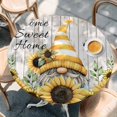 thumbnail image 2 of Spring Sunflowers Round Tablecloth, Fitted Table Cover with Elastic for 45"-54" Round Tables, Yellow Dwarf Bee Wood Vintage Table Cloth Outdoor Indoor Dinning Party Waterproof Tablecloths, 2 of 7