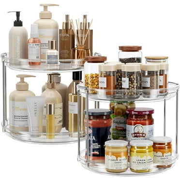 2 Pack 2 Tier Clear Turntable Organizer, 9.25'' Rotating Lazy Susan Spice Rack Organization for Cabinet, Kitchen, Pantry, Countertop, Spining Makeup Organizer for Bathroom