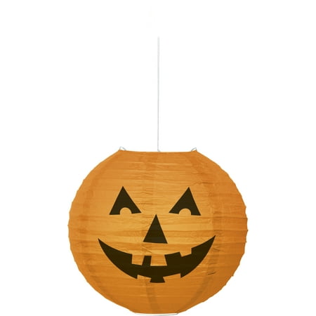 Round Pumpkin Halloween Paper Lantern, 10 in, Orange, 1ct