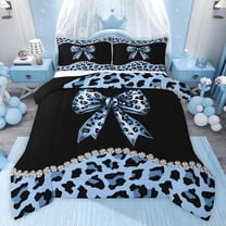 Castle Fairy Black Blue Bow Knot Twin Comforter Sets,Cheetah Print Bedding Set