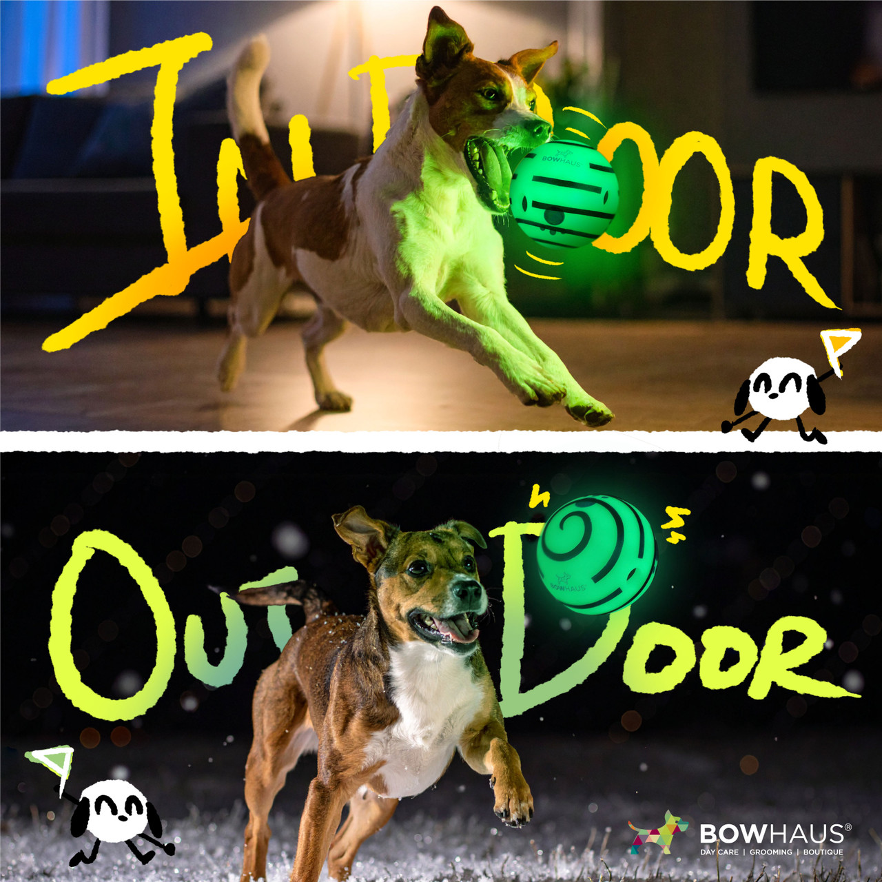 BOWHAUS Giggle Glow in The Dark Ball for Dogs, 5.5 Inch Interactive Dog Exercise Toys, Indestructible Fun Squeaky Chew Toy, Non-Toxic Durable PVC Chew Ball for Indoor Outdoor Play