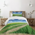 thumbnail image 3 of Ambesonne Rustic Home Quilted Bedspread Set 2 Pcs, Flower Field, Twin Size, Green Blue White, 3 of 6