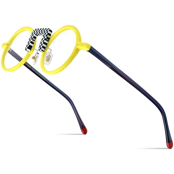 HEPIDEM Multicolor Acetate Glasses Frame Men Round Eyeglasses Optical Spectacles ( 9382 Yellow )