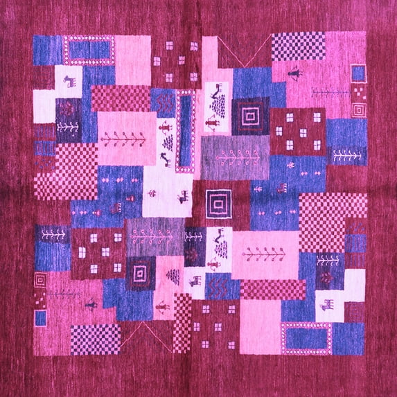 Ahgly Company Indoor Square Abstract Purple Contemporary Area Rugs, 6' Square