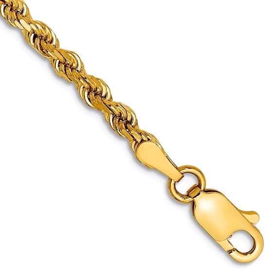 10k Yellow Gold 3mm Semi-solid Sparkle-Cut Rope Chain Bracelet 7 Inch Link Bracelet for Women and Men