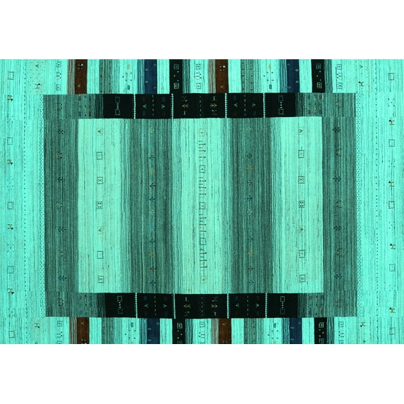 Ahgly Company Machine Washable Indoor Rectangle Abstract Turquoise Blue Contemporary Area Rugs, 8' x 12'