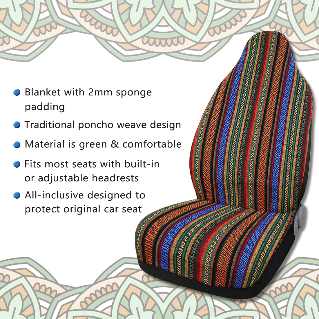 Unique Bargains 10pcs Baja Blanket Ethnic Style Bucket Seat Cover for Auto Car