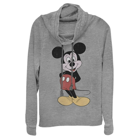 Junior's Mickey & Friends Classic Cartoon Smile  Cowl Neck Sweatshirt