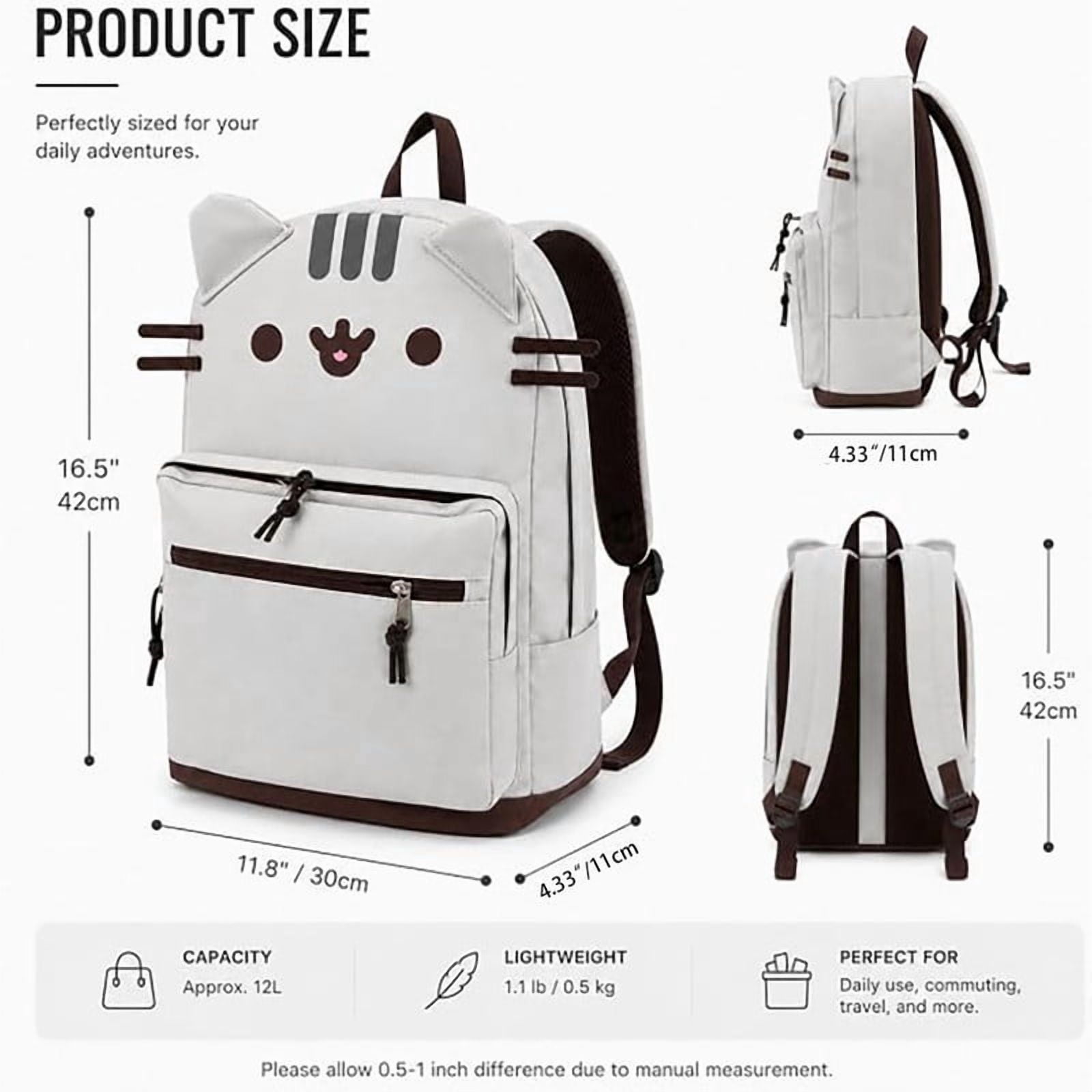 MUTRAIN Cute Cat Ear Backpack, Cat Face Backpack, Lightweight Kawaii Casual Travel Daypack with Multi Pockets, Waterproof for Work Daily