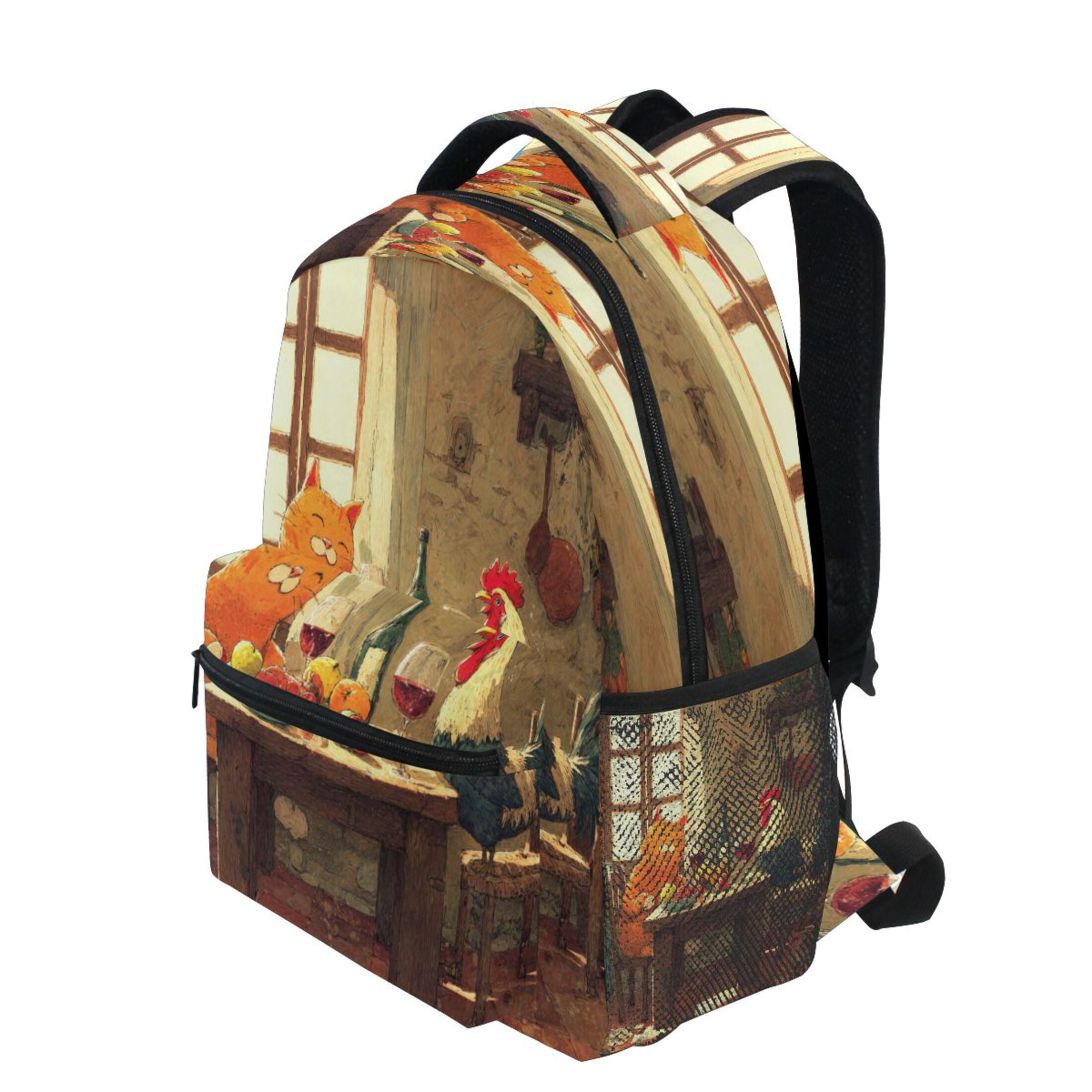 Backpack 16x11.4x6.9 Inches Fashion Backpack Shopping Travel Outing Backpack Cat Table Scene