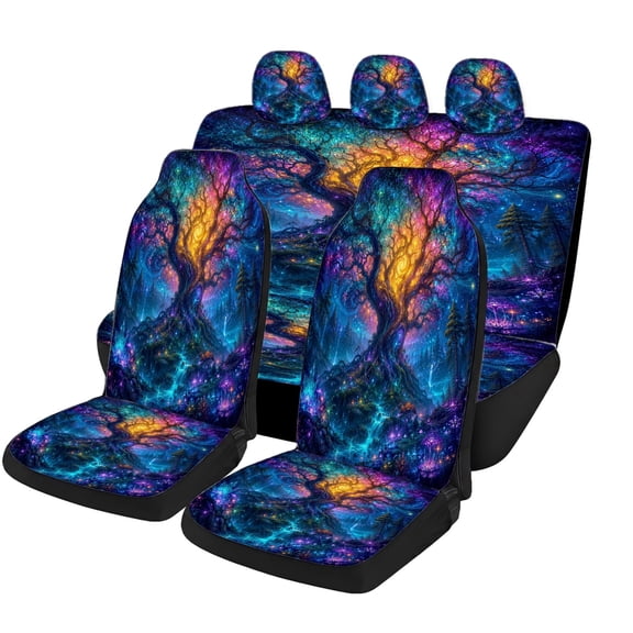 Classic Cosmic Tree Galaxy Car Seat Covers Full Set, Universal Auto Seat Covers with Front Seat Covers, Rear Bench Cover and Headrest Covers for Cars SUVs Trucks Vans