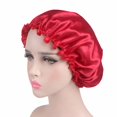 thumbnail image 4 of Solid Color Soft Satin Sleeping Cap Night Sleep Hat Hair Care Elastic Bonnet, 4 of 5