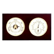 Barometer and Thermometer with Hygrometer on Mahogany Wood with Brass Bezel. Wall Mounts Vertically or Horizontally.