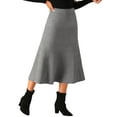 thumbnail image 4 of INSPIRE CHIC Women's Ribbed Knit A-Line Skirts Elastic High Waist Stretchy Sweater Midi Skirt L Grey, 4 of 5