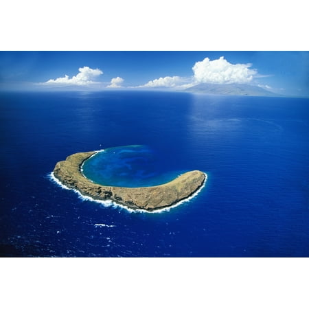 Hawaii Maui Aerial Overview Of Molokini Crater Coral Reef Visible Snorkeling Spot