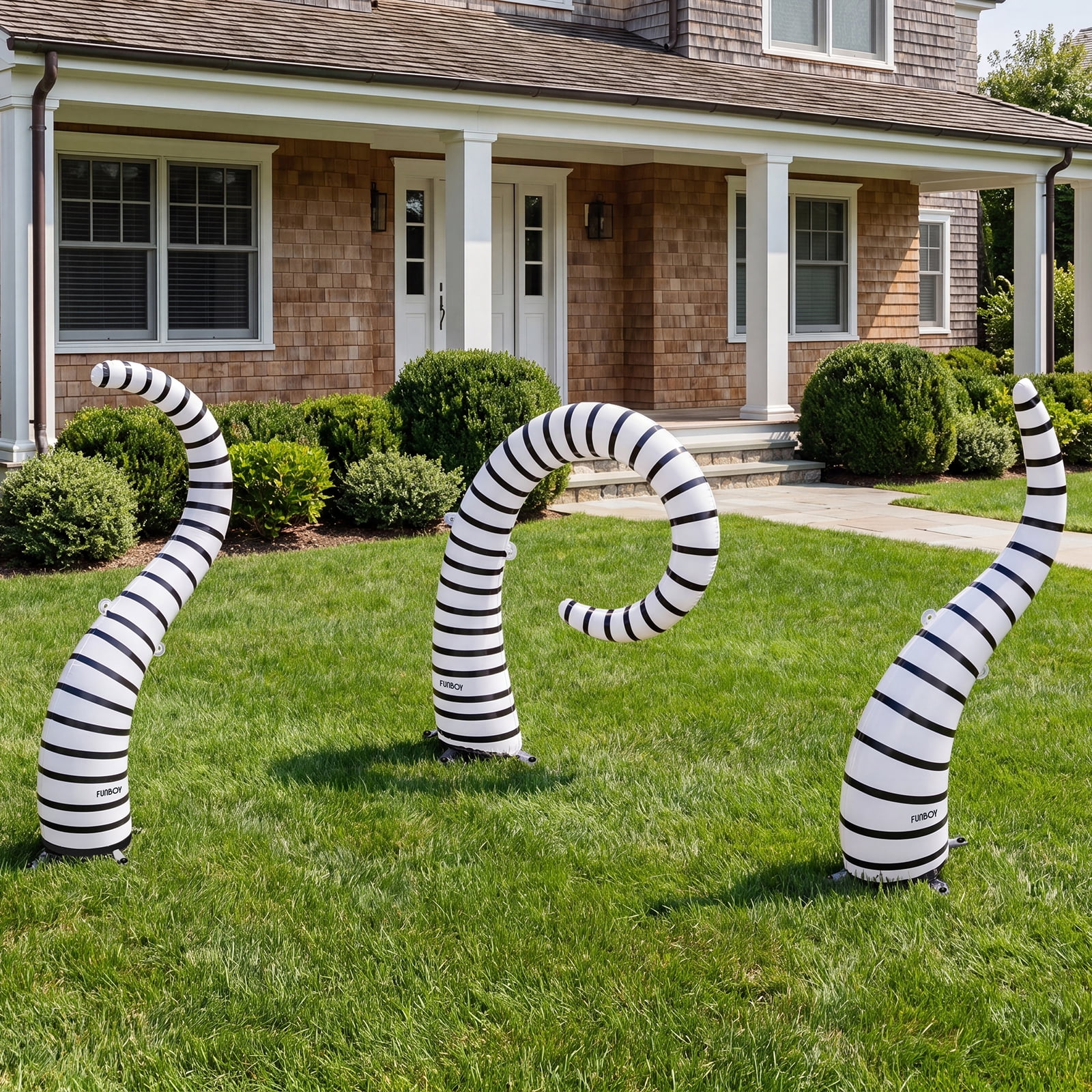 FUNBOY Inflatable Halloween Lawn Snakes 3-Pack, Black & White Outdoor Decor with Bonus Ghost