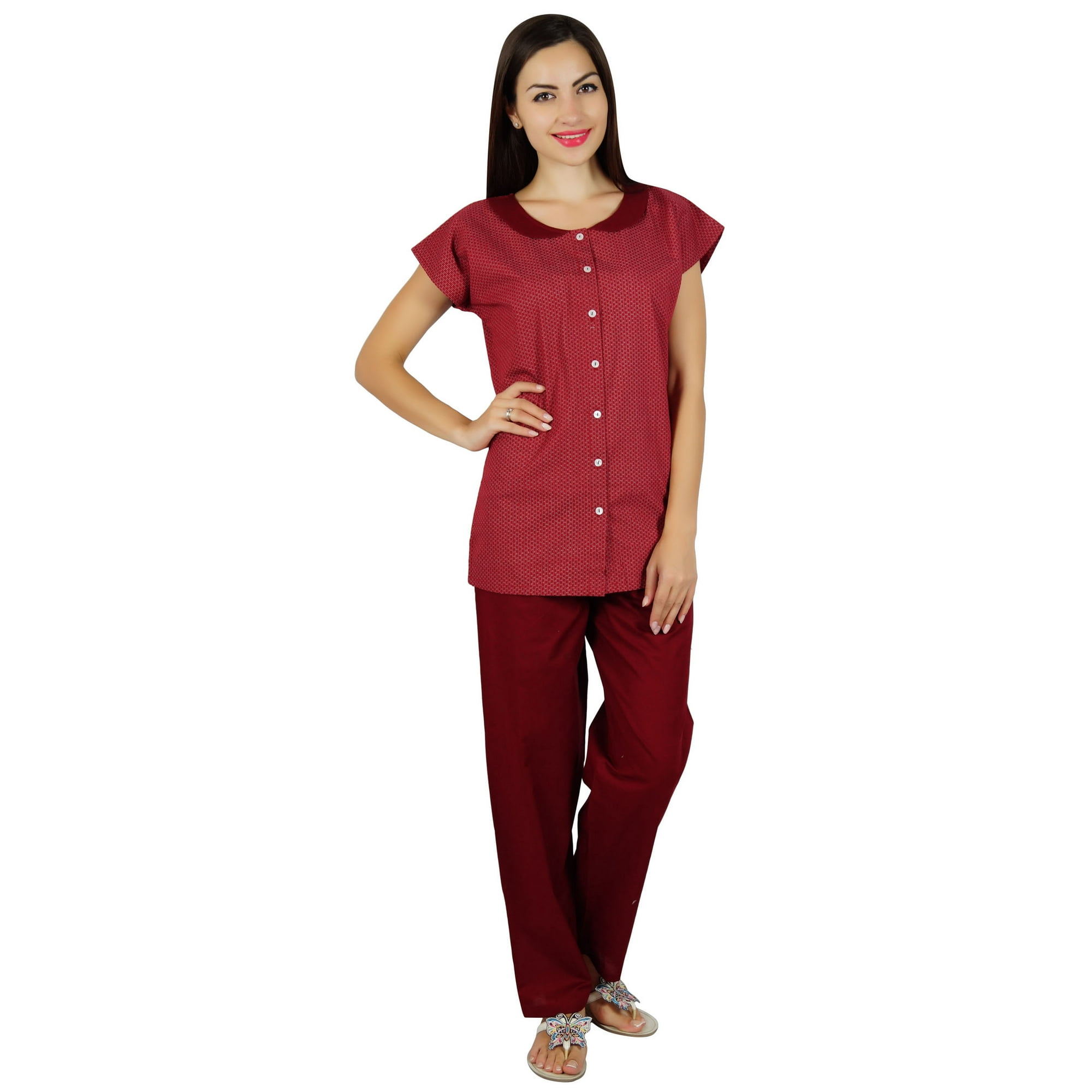Bimba Womens Pajama Night Wear Set Short Sleeve Shirt with Pyjamas Night Suit