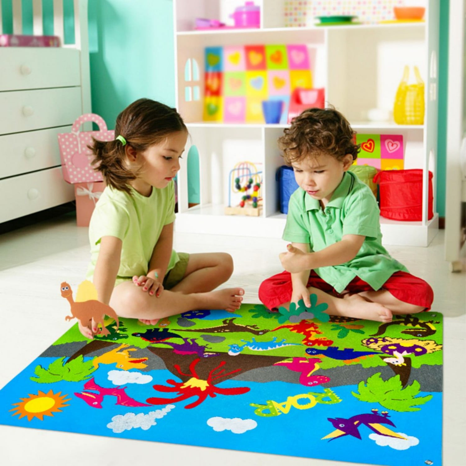 Laffact Dinosaur Themed Felt Board,Storytelling Banner,37 Pack