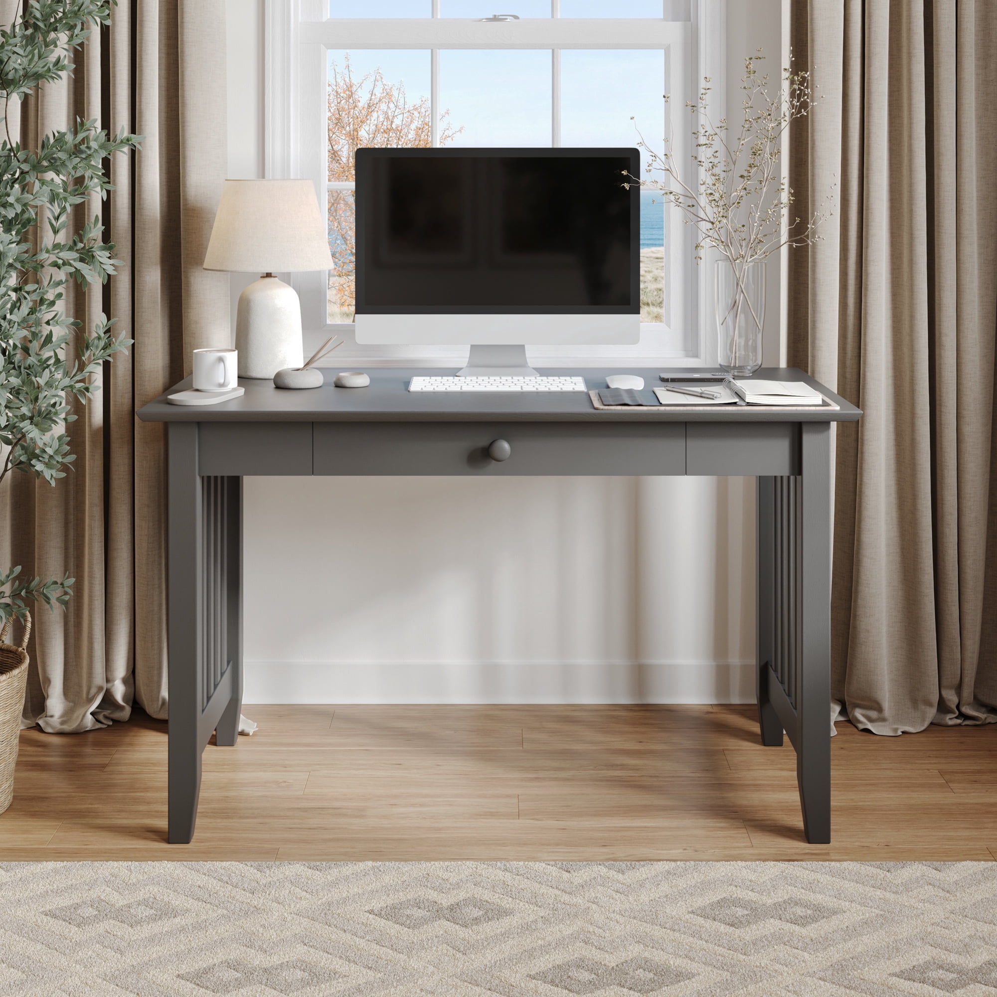 AFI Mission Solid Wood Writing Desk with Drawer, Grey