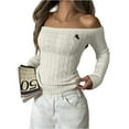 thumbnail image 2 of Women's Fashion Off-the-shoulder Solid Color Long-sleeved Sweater for Fall Winter Shoulder-Baring Style,Beige,L, 2 of 5