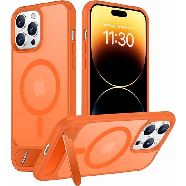 Funda con Soporte Magnético invisible, Delgada Mate, para iPhone 14 Pro Max, Naranja