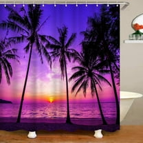 Sunset Beach Shower Curtain Tropical Palm Tree Landscape Waterproof Fabric Curtains for Bathroom Decor with 12 Hooks 72x72 Inches