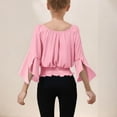 thumbnail image 3 of Favoffer Summer Girls Off-Shoulder Flared Sleeve Top Solid Color Waist-Cinched Stylish Breathable Stretchy Tee Casual Party Travel Home 5-15Y, 3 of 5