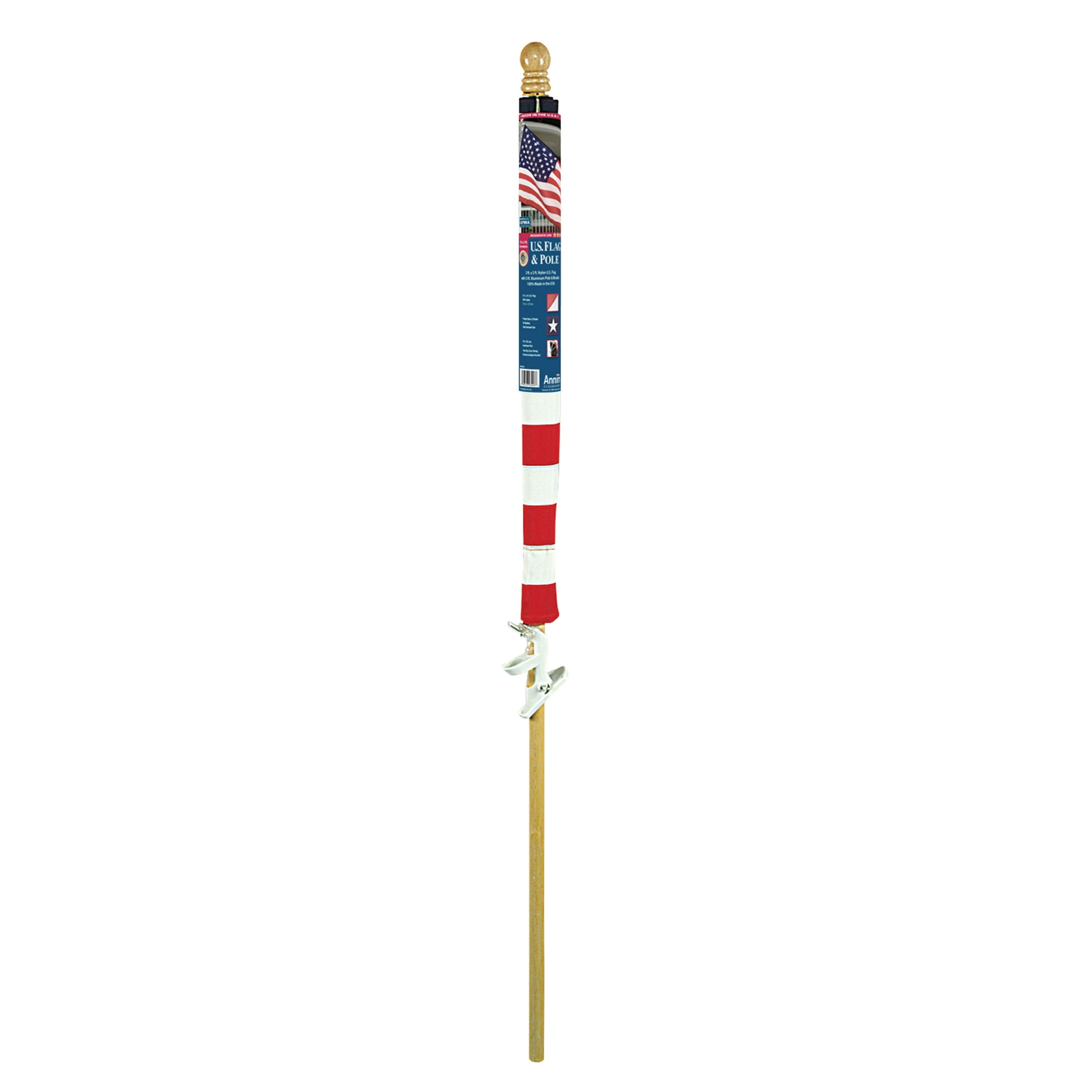Annin Flagmakers Polycotton Banner Style American Flag with 5 Wood Pole and Bracket Set by Annin, 2.5' x 4'