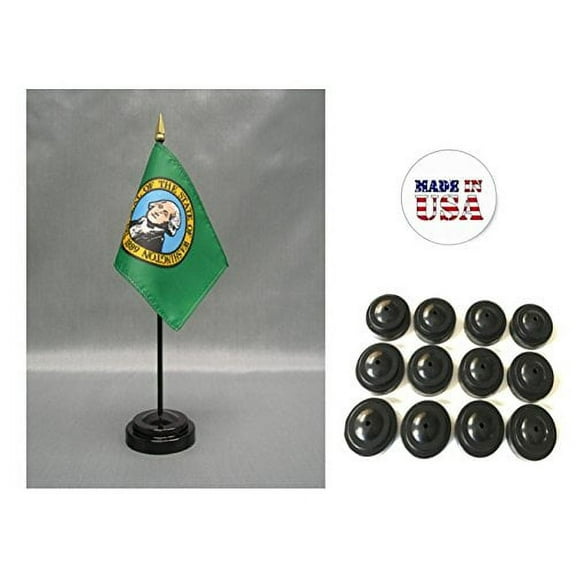 Box of 12 Washington 4"x6" Miniature Desk & Table Flags Includes 12 Flag Stands & 12 Washington State Small Mini Stick Flags