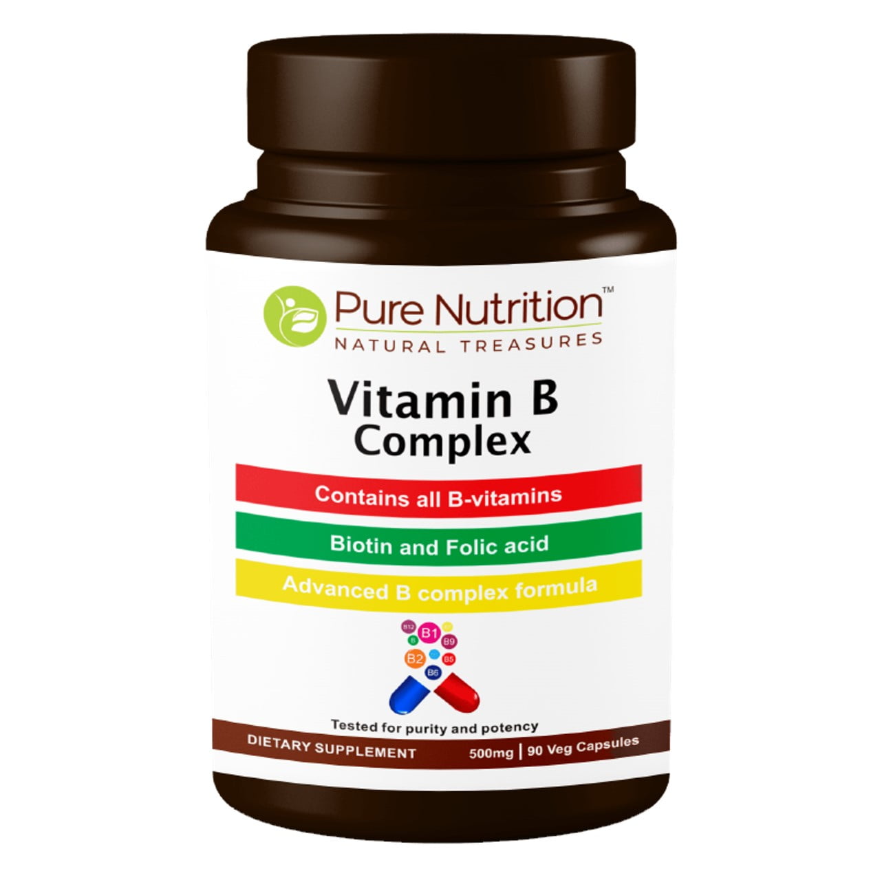 Pure Nutrition Vitamin B Complex with Biotin and Acid Folic 500mg 90