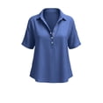thumbnail image 5 of Miluxas Women's Cotton Linen Button Up Short Sleeve Blouse Lapel Loose Fit Work office Tunic Shirts Summer Beach Vacation Outfits Blue, 5 of 5