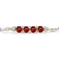 thumbnail image 3 of Gem Stone King 925 Silver and 10K Yellow Gold Red Garnet and White Lab Grown Diamond Bracelet for Women | 2.22 Cttw | Gemstone January Birthstone | Round 5MM | Fully Adjustable 9 inch, 3 of 5